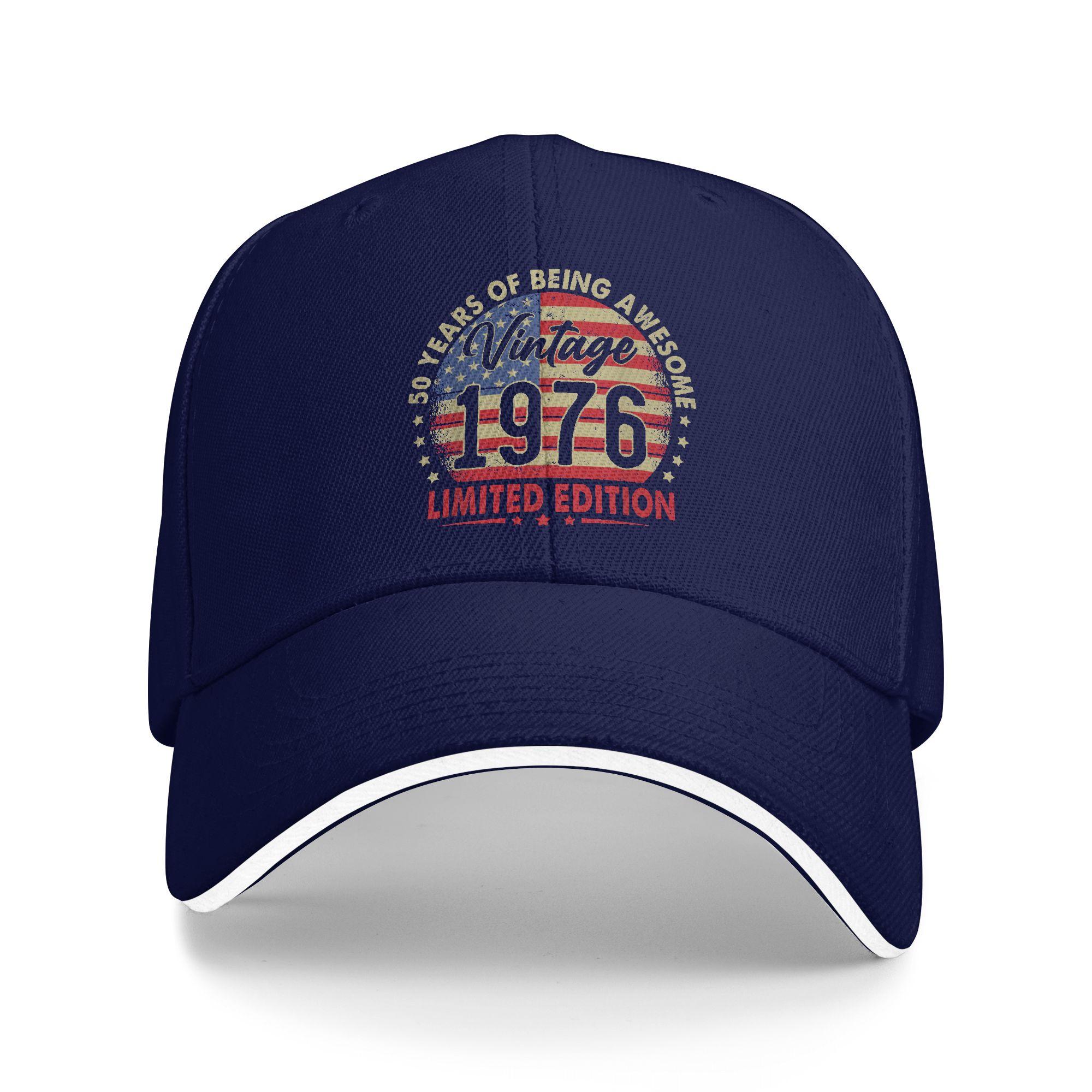 

Vintage 1976 Limited Edition 50th Birthday 50 Years Old Casual Baseball Cap Fishing Trucker Hat Spring Men Retro Baseball Caps One Size темно-синього кольору