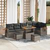 9-Piece Sofa Set with Gray Cushions Poly Rattan Acacia, 3-Piece Dining Set with Gray Cushions 3363198