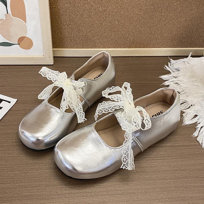 French single shoes bow lace fashion single shoes women's summer wear 2025 new square head Mary Jane single shoes