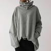 Women Sweatshirt Solid Color Thick Autumn Winter Patchwork High Collar Pullover for Party