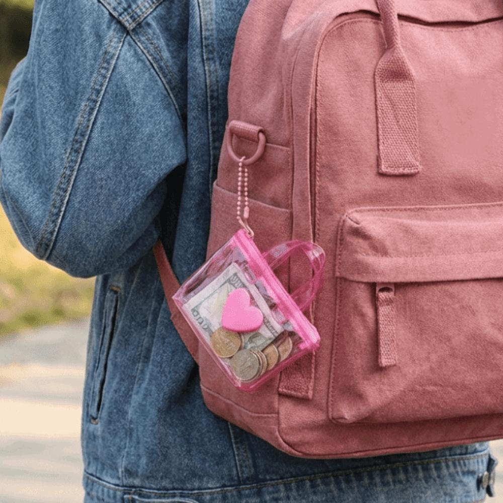 Compact Solid Color Heart-Shaped Storage Bag Mini Handheld Coin Purse Keychain Waterproof Earphone Bag Girl