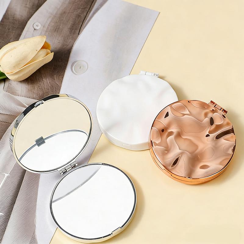 Mini Plating Makeup Mirror rotundity Double-sided Compact Mirror Foldable Handheld Vanity Mirror for Woman Girls