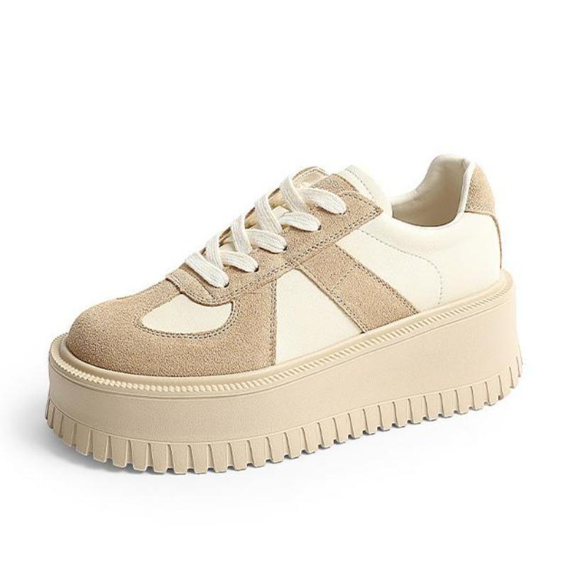 Fashion 8CM Genuine Leather Women Casual Shoes Super Thick Platform Wedge Women Fashion Sneakers Chunky Shoes Spring Skateboard