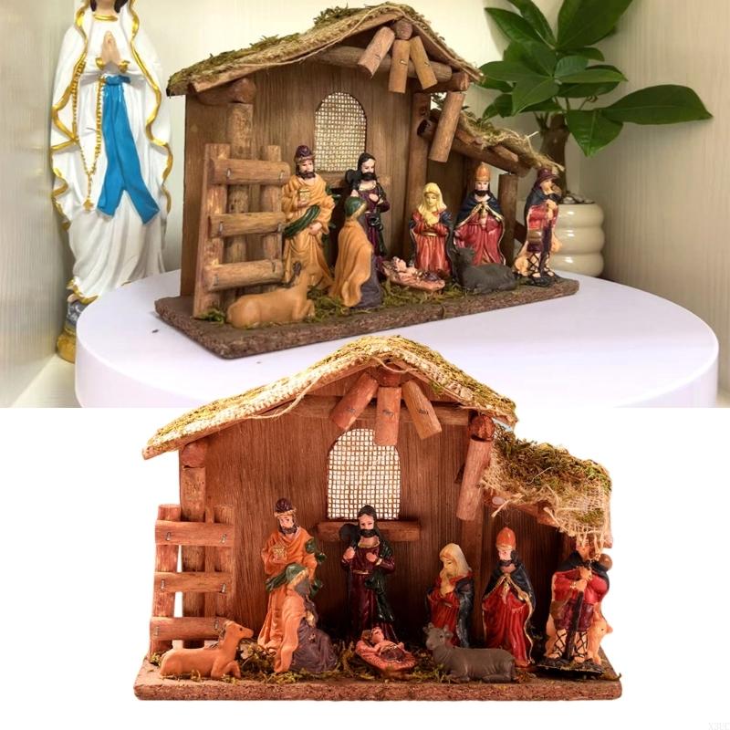 

Christmas Nativity Figurines Resin Manger Holy Family Nativity Scene Statue X3UC CN