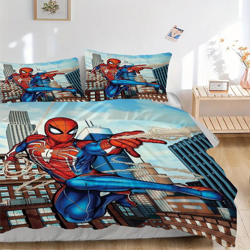 Spiderman Action Print 3Pcs Bedding Setduvet Cover With 2 Bedropillowcase Home Birthday Gift