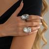 Exquisite Shiny Acrylic Rhinestone Geometric Opening Rings for Women Fashion Charm Ring Bridal Wedding Party Jewelry Gift