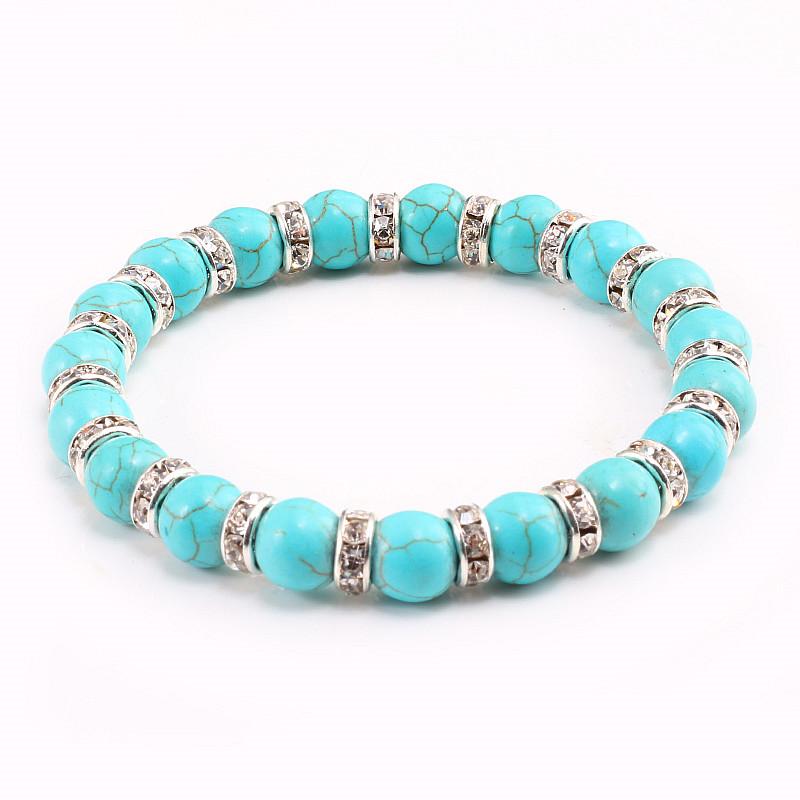 Blue Beaded Bracelet Charm Natural Stone Crystal Septa Stretch Women Bracelets & Bangles Fashion Yoga Jewelry Couple Gifts