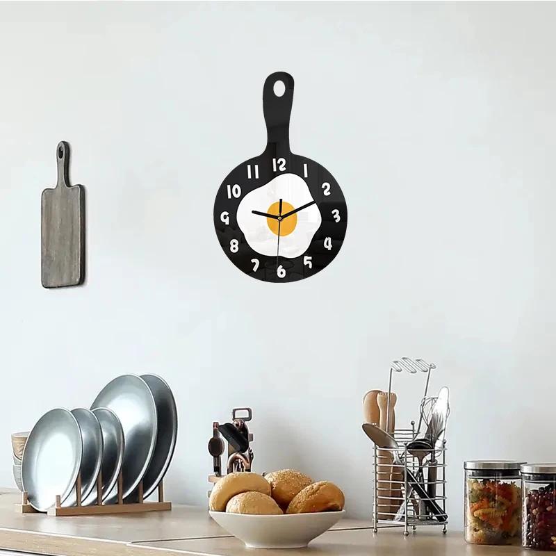 Fried Egg Wall Clock - Fun Kitchen Decor with Iron Pot Design, Breakfast-Themed Hanging Clock for Living Room & Cooking Space