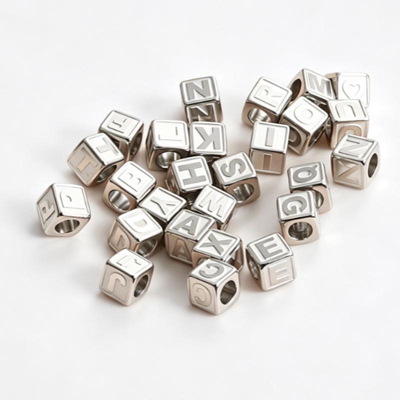Etched Stainless Steel Square Letter Beads for DIY Necklaces & Bracelets