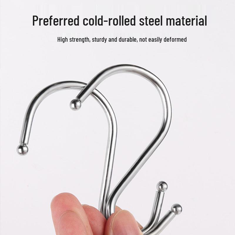 S-Shaped Chrome-Plated Double-Bead Hook for Kitchen or Clothing Store