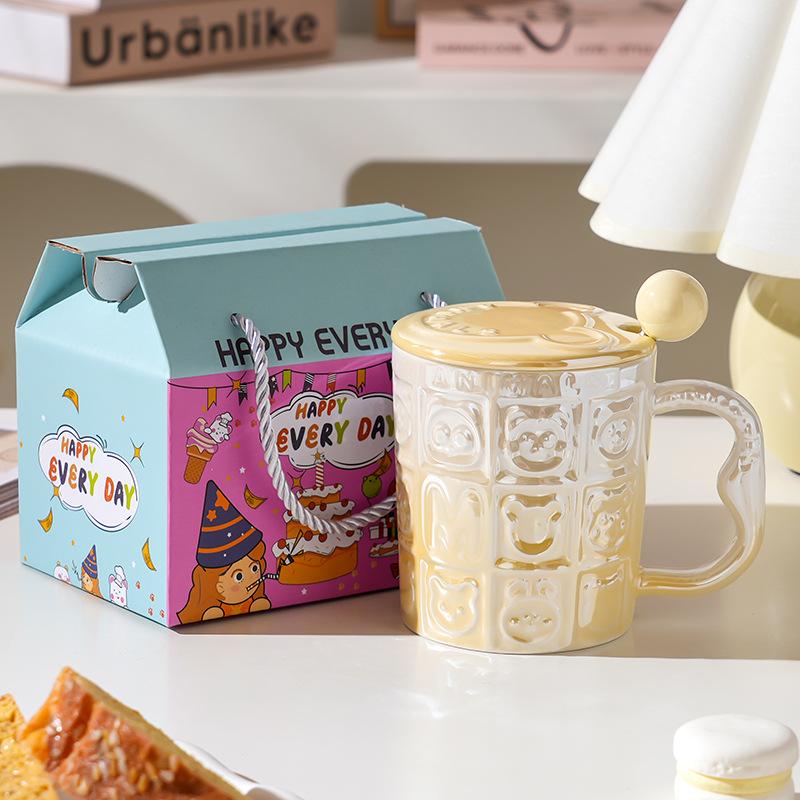 Wind Ceramic Cup With Lid High Value Home Office Couple Water Cup Gift Box Gift High Sense
