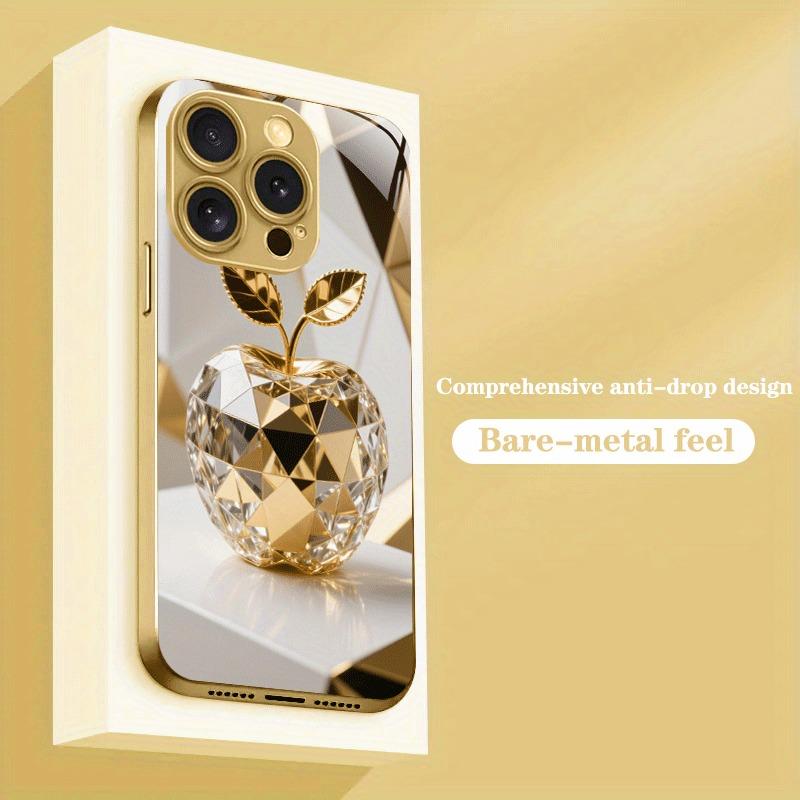 Bijuterie de Lux Pentru Model Măr Vopsea Metalică Aurie Carcasă Telefon din Sticlă Pentru iPhone 17 Pro Max 11 12 13 14 15 16 Plus 17Air 16E Husa