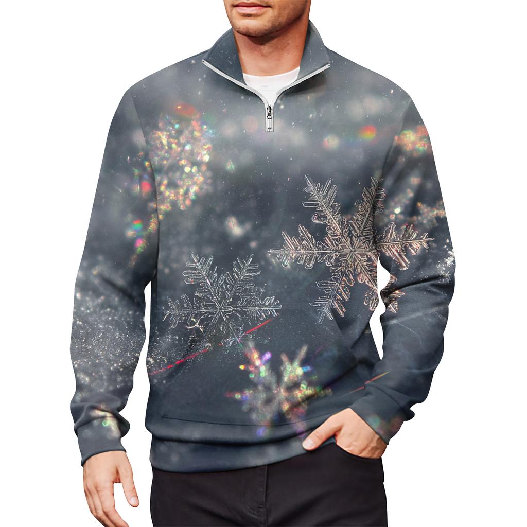 Men's Loose Casual 1/4 Zip Sweatshirt Fashion Printed Long Sleeve Top With Pockets