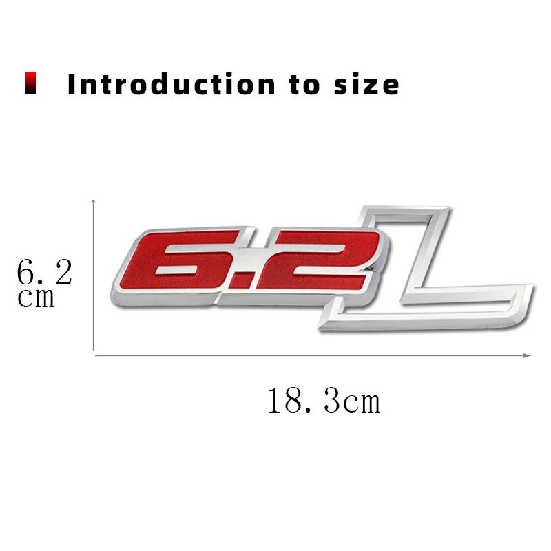 3D Car Stickers Emblem 6.2L Logo Badge Decals for F150 6.2L Hummer H2 Chevrolet C7 Camaro 6.2 L Mercedes Dodge Challenger