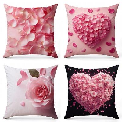 Décoration d'Intérieur Pétales Roses & Roses Coussins en Forme de Cœur Housse de Coussin Motif Convient Pour Canapé Chambre Voiture Housse de Coussin