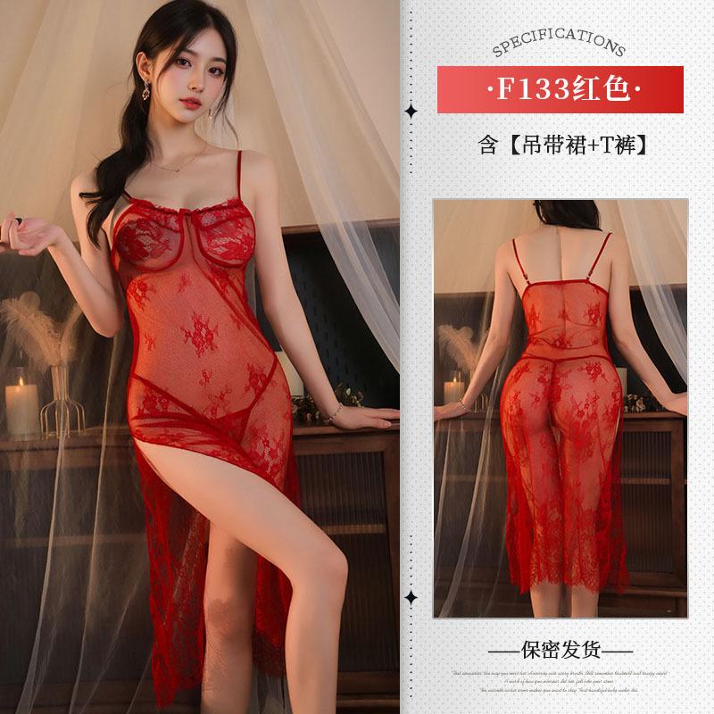 Sexy Suspender Pajamas Lace Pattern Erotic Underwear Perspective Mesh Lace Nightclub Queen 3