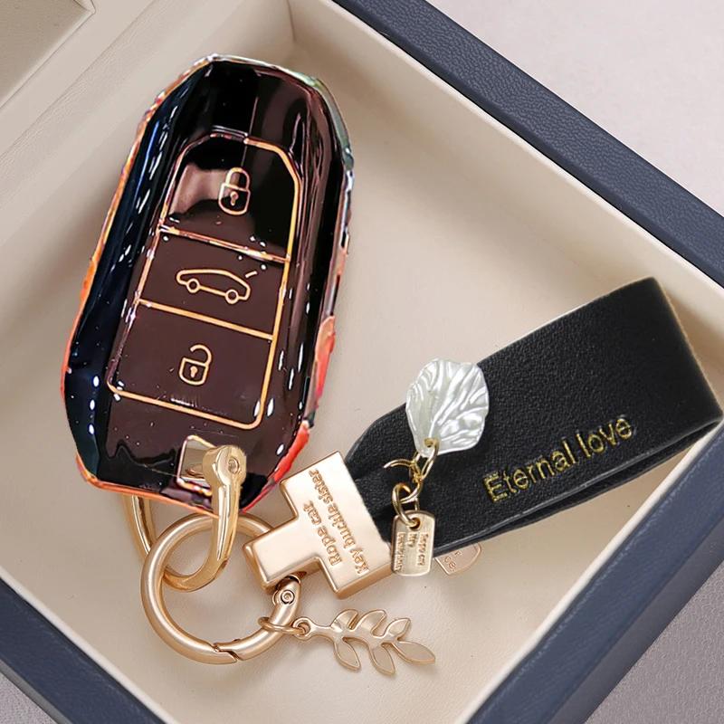 Étui Porte-Clés pour Voiture Nouveau Coque de Protection en TPU pour Clé de Voiture à Distance pour Peugeot 308 408 508 2008 3008 4008 5008 Citroen C4 C4L C6 C3-XR Pi