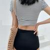2024 Korean Style Striped High-Waisted Tummy-Covering Short Sleeve Swimsuit