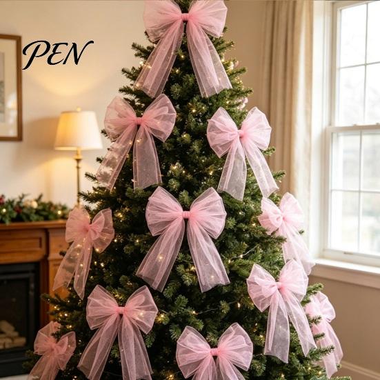 Chic Mesh Bows for Home Atmosphere Tulle Bow Christmas Tree Decoration, Pre-tied Gauze Sturdy Ribbon Wreath Decor Xmas Tree, Wreath, Garland, Cabinet,