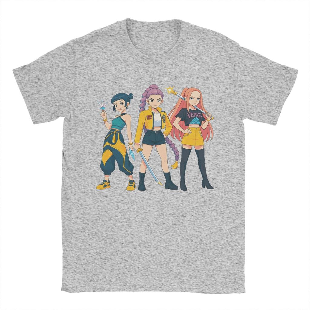 Cool Kpop Demon Hunters Movies Huntrix Girls Rumi Zoey Mira T-Shirt Men Cotton T Shirt  Short Sleeve Tee Shirt Unique Clothes