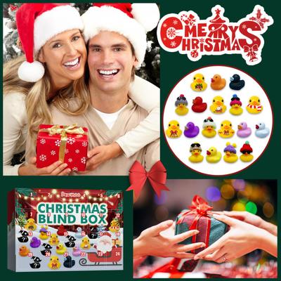 1 Caixa Calendário do Advento Brinquedos Realistas Decorativos Compartimentados Brinquedos de Festival Borracha 24 Grelhas Brinquedos de Calendário de Pato Fofo para Natal