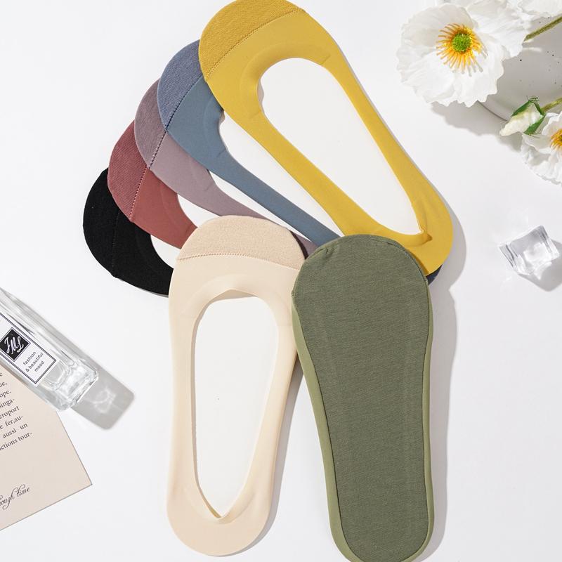 Calcetines náuticos de seda helada para mujer, de algodón, de corte bajo, antideslizantes, a la moda, antirroturas.