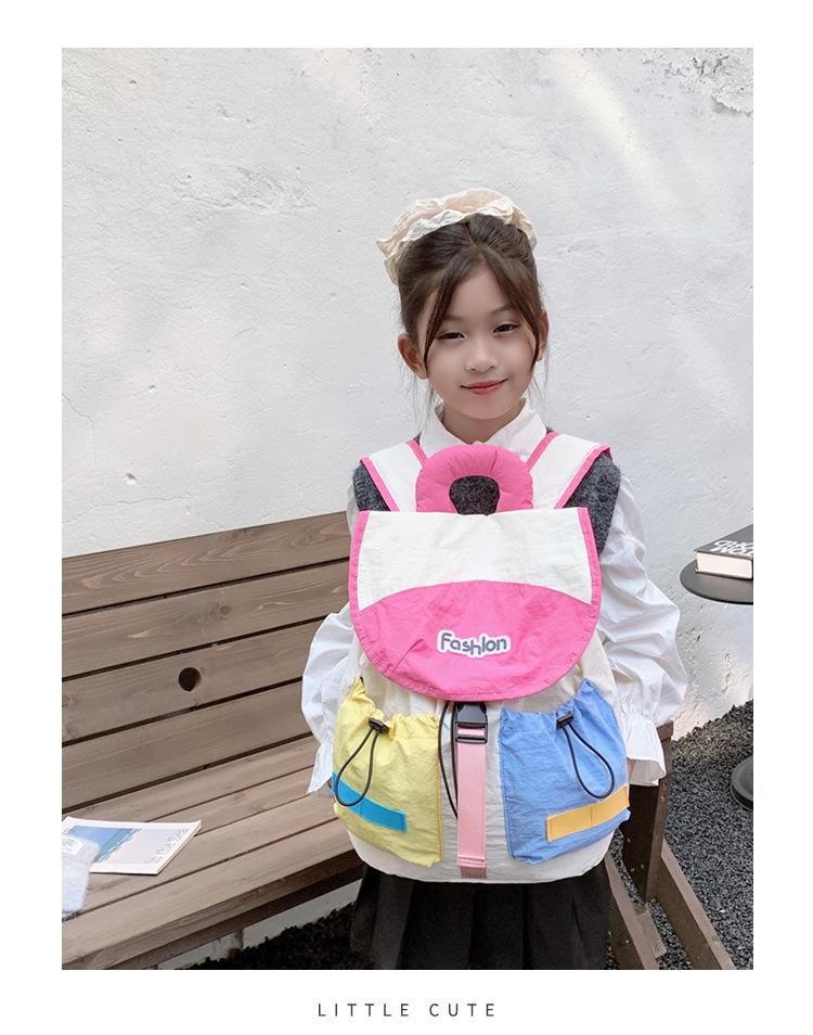 Korean Color Block Kindergarten Backpack: Trendy Outdoor Sports Bag for Girls, Parent-Child Style