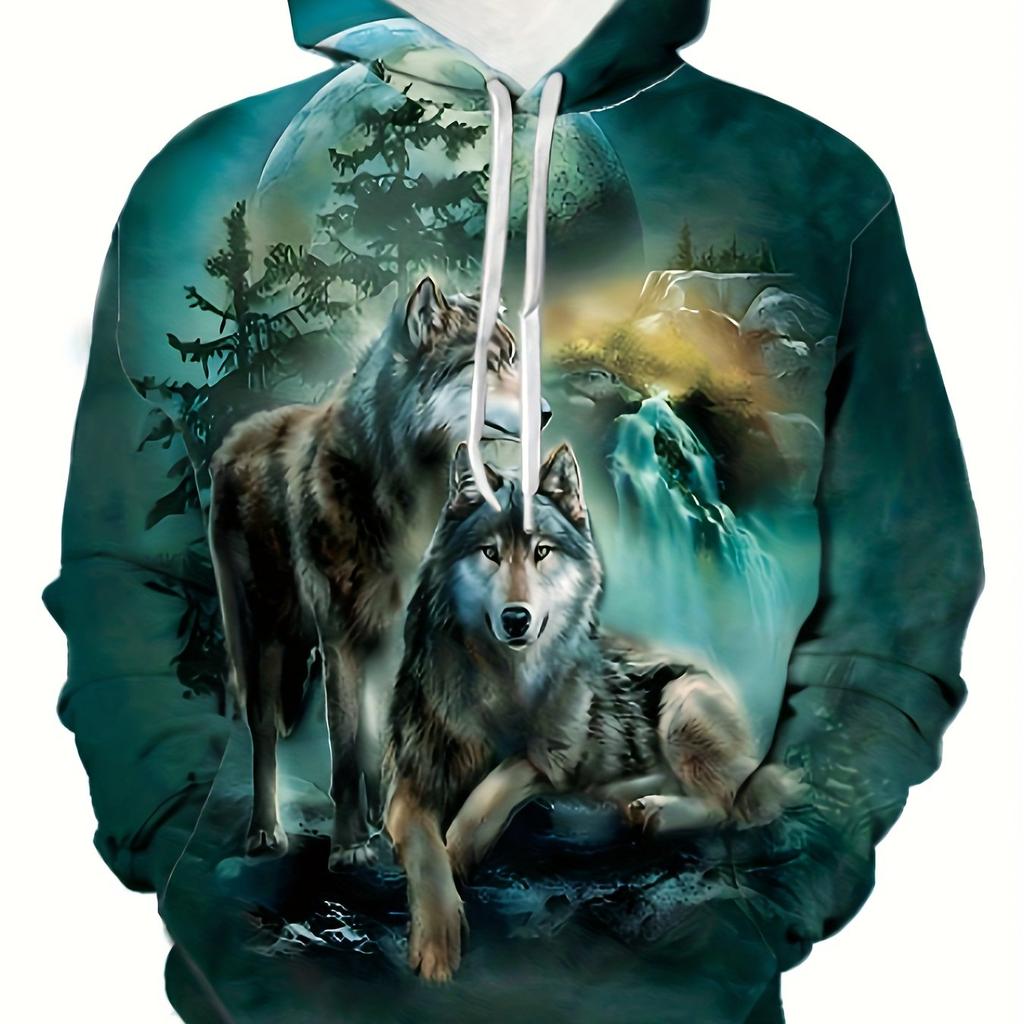 Vintage Men's Hoodie 3d Print Wolf Tops Fashion Animal Wolf Graphics Long Sleeve Hoodie Men's Top Oversized Streetwear Tees