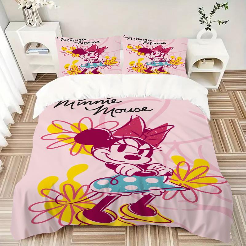 Minnie Mouse Floral Adventure Print 3Pcs Bedding Setduvet Cover With 2 Bedropillowcase Home Birthday Gift