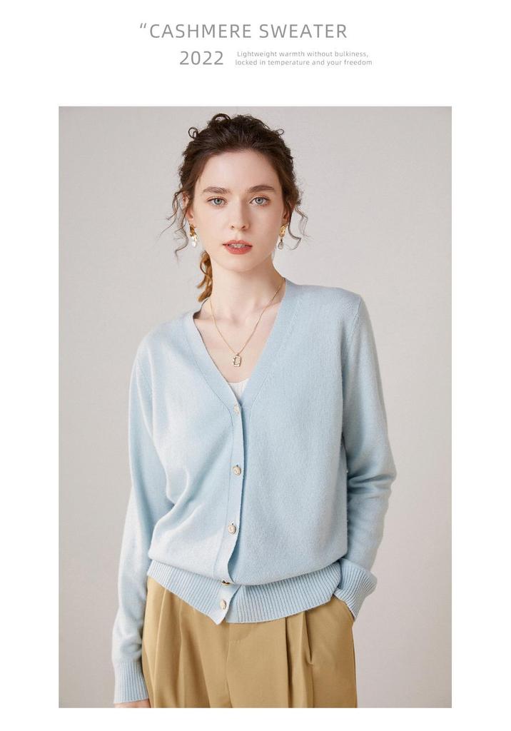 Women's V-Neck Cashmere Cardigan: Autumn/Winter Slimming Sweater Coat Made from Wool Knitwear