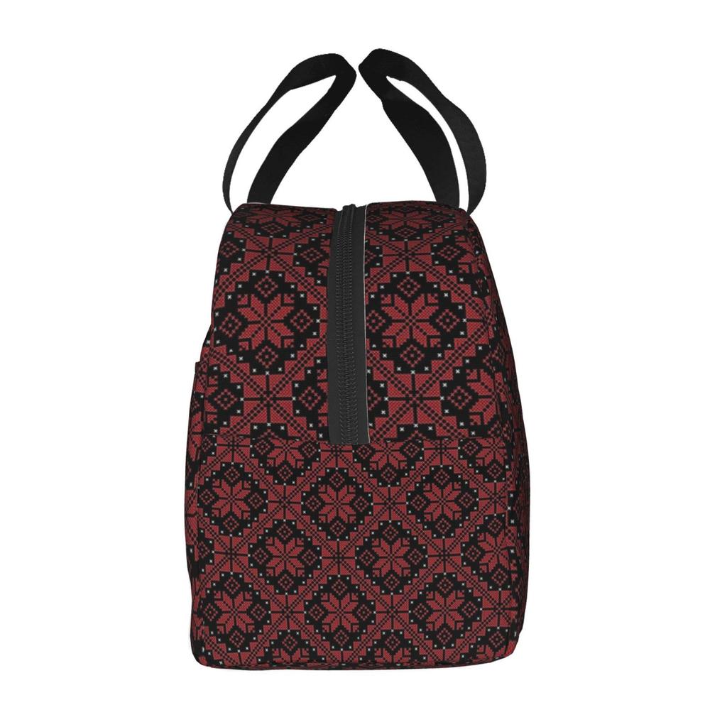 Palestinian Pattern Cross Print Lunch Tote Bag Insulated Leakproof Lunch Box Container with Front Pocket for Girls Boys