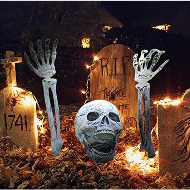Realistic Skeleton Stakes Halloween Decorations Outdoor for Lawn Garden Zombie Hands and Skull Set for Outdoor Yard Graveyard Scene