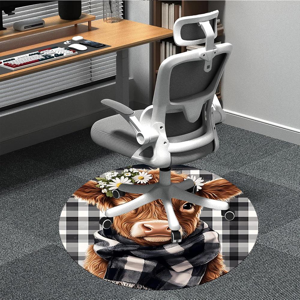 

1PC Cow Daisy Office Round Area Rug, Indoor Mat Suitable ForOffice, Under Office Chairs Bedroom Living Room Home Decor, Room Deco g080 80cm by 80cm