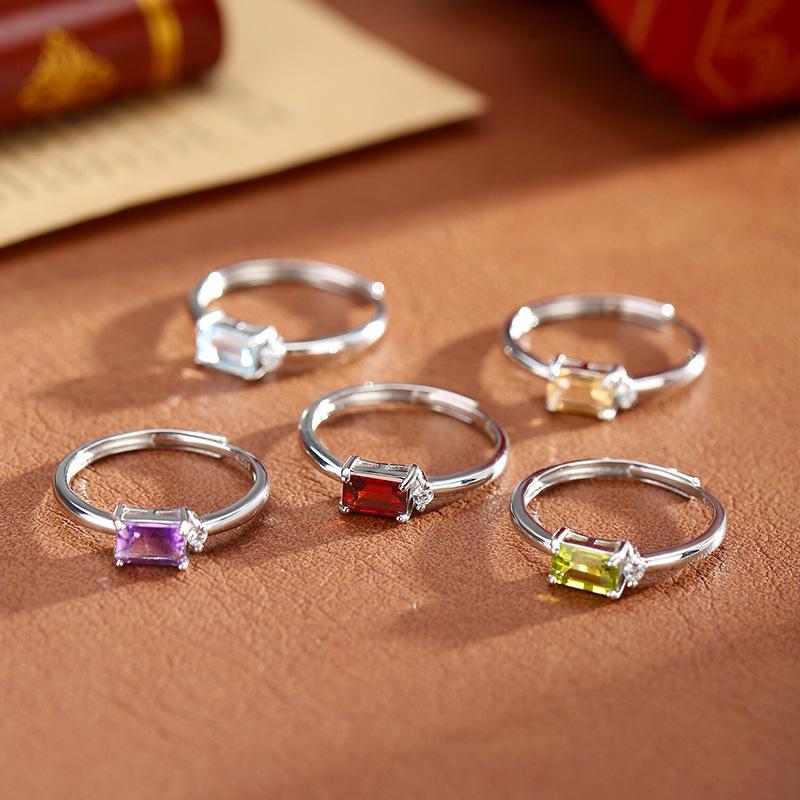 S925 Silver Natural Crystal Open Ring, Adjustable Size, Elegant Simple Finger Ring, Fashion Jewelry Accessory for Girls, Gift for Girlfriend