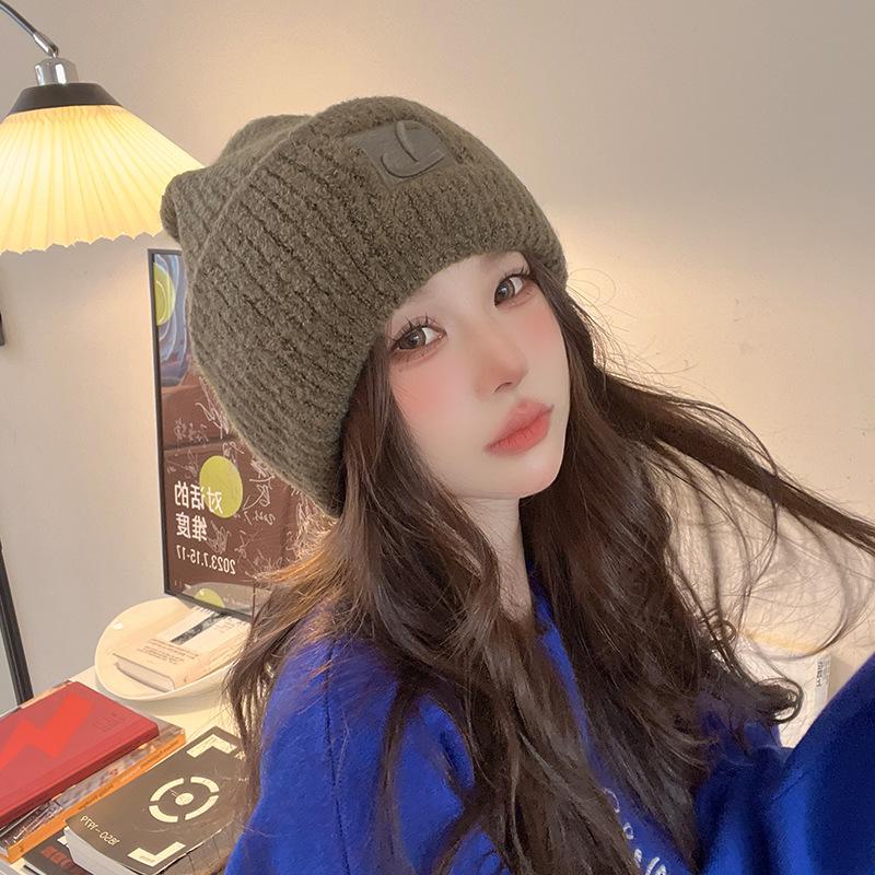 Women's Autumn and Winter Hats New Face Showing Small Knitted Hat Big Head Circumference  Warm Wool Hat  Versatile Ear Protection Hat  Trendy