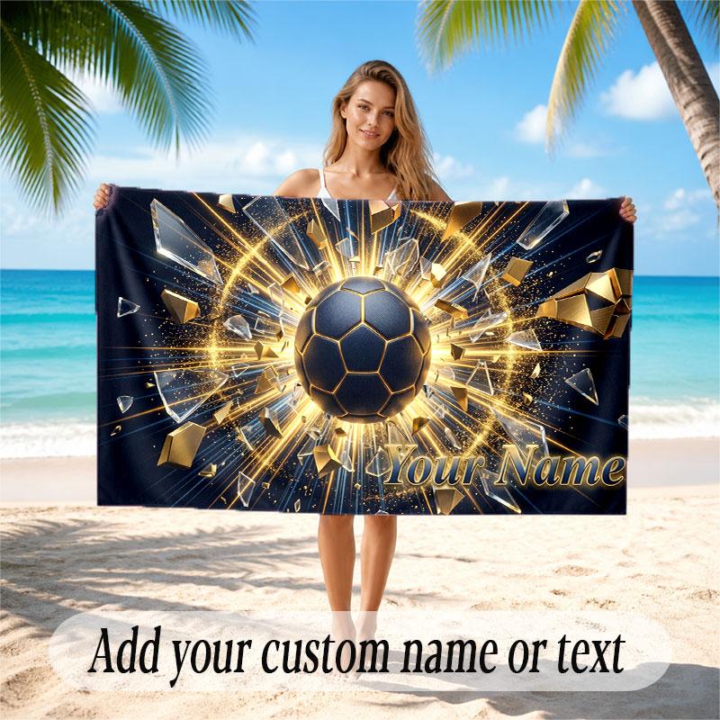 Soccer Theme Beach Towel Personalized Custom Name & Text Soft Quick Dry Beach Towel for Swimming Travel
