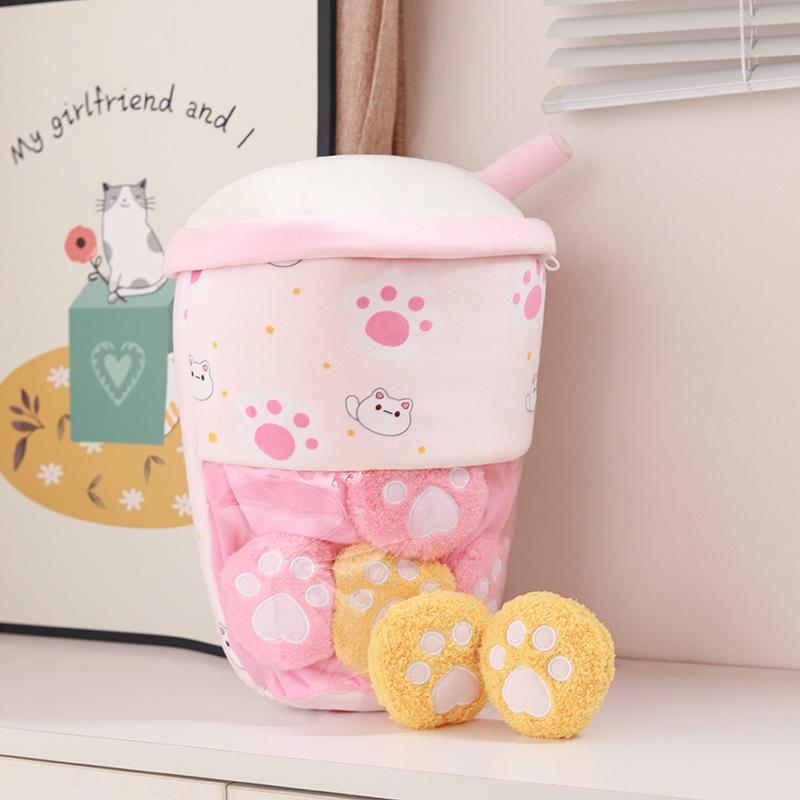 Cute Bag Of Boba Tea Plushies Toy Stuffed Bubble Milk Tea Cup Plush Hugging Pillow Removable Soft Snack Shaped Creative Kid Gift