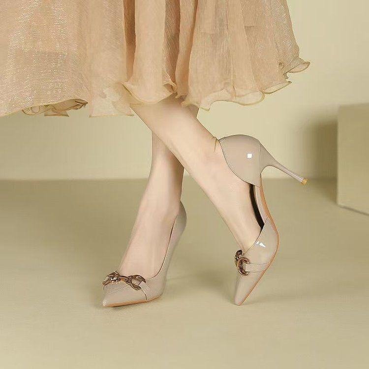 French Sexy Patent Leather Metal Buckle Pointed Single Shoes 2025 Spring and Autumn New Design Sense Niche High Heels Women