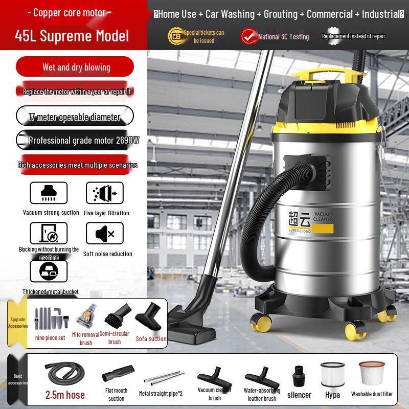 High Suction Dual-Use Vacuum for Home Renovation, Car Wash & Grout Cleaning