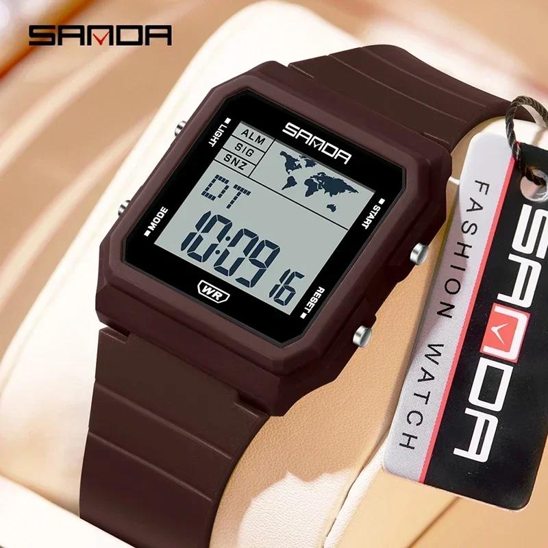 SANDA Outdoor Sport Fashion Men Electronic Watches Multifunction Alarm Clock Countdown LED Luminous Waterproof Men Wristwatc