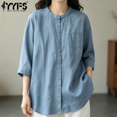 Women's Fashion Casual Summer Spring Solid Color Print 3/4 Sleeves V-Neck Blouses & Shirts