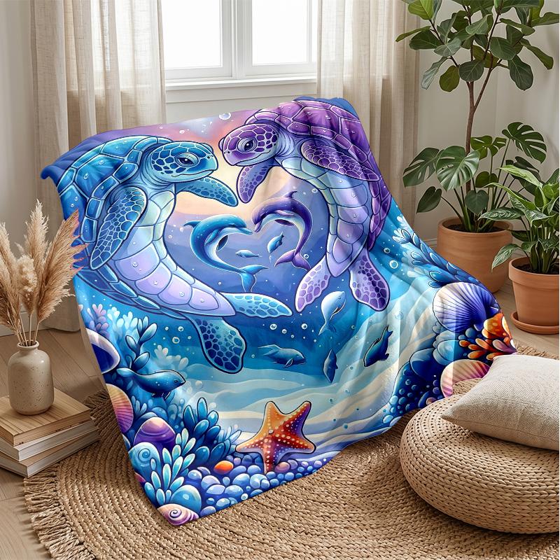 Ocean Heart Connection Theme blanket Lightweight Warm Flannel Blanket Decorative Throw Blanket for Home Decoration