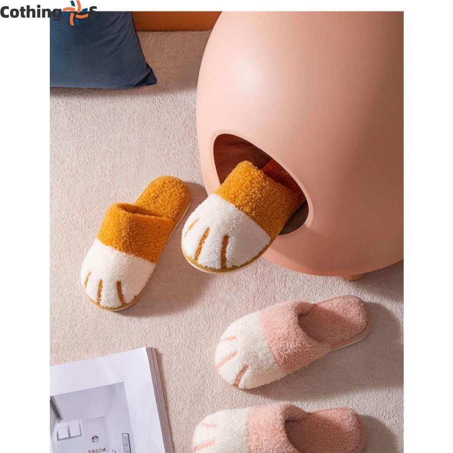 Pantofole di Cotone Casa Cartone Animato Carino Zampa di Gatto Peluche Pelliccia Scarpe Coppia Calde da Interno Pantofole a Fondo Morbido