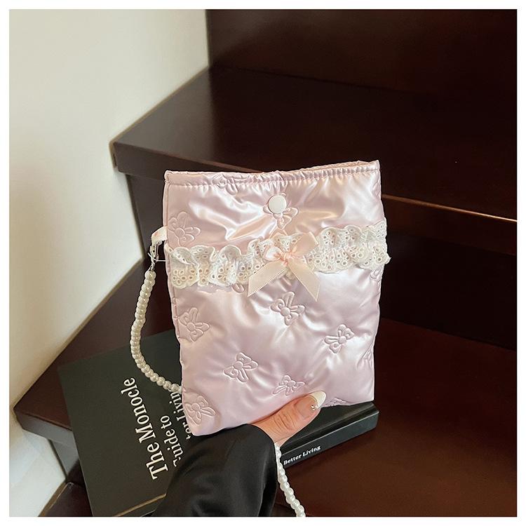 

Cloth bag women s summer new versatile pearl messenger bag is now popular bucket bag розовый