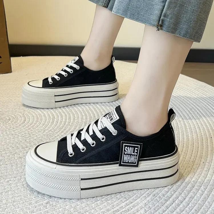 Fashion Summer New Thick Soles Increase Slippers Trend All Lazy People A Slip-on Half Drag Fashion Casual Canvas Shoe Women Plus Size 40