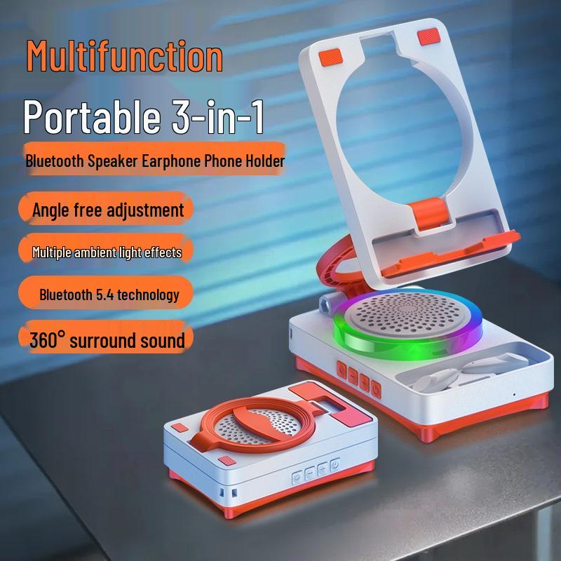 Compact Multi-functional Phone Holder & Bluetooth Speaker with Ambient Light, Foldable TF27BOX