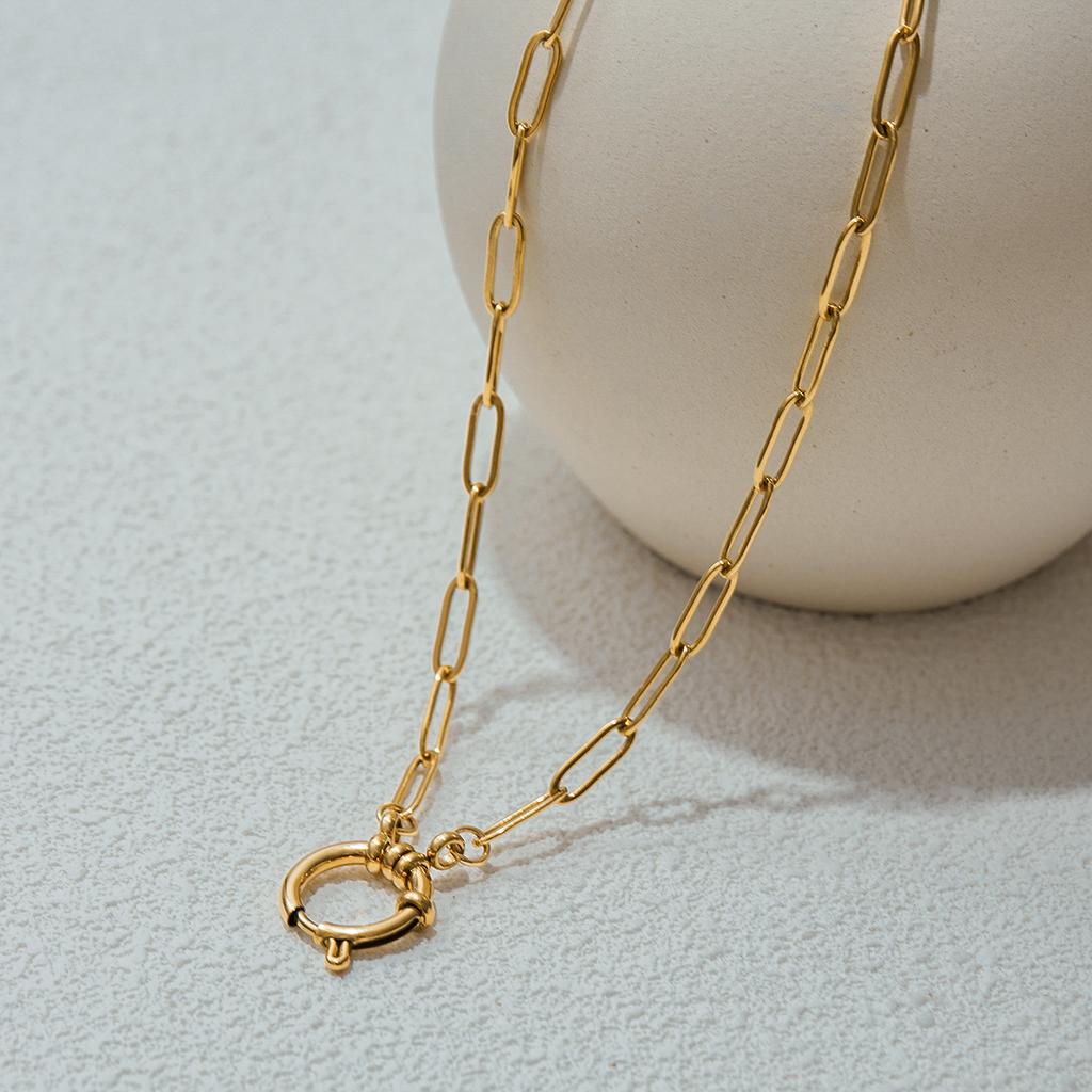 Yori Basic Paperclip Chain Round Sailor Clasp Necklace Waterproof 18K Gold Plated Stainless Steel DIY Jewelry Bijoux Femme