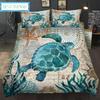 Ocean Octopus Duvet Cover SetSea Animal BeddingMediterranean Style DesignStarfishSeaweed Turtles Dolphins Comforter Cover