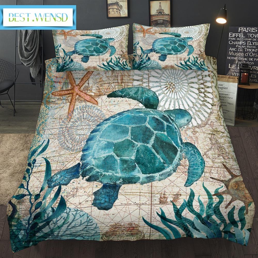 Ocean Octopus Duvet Cover SetSea Animal BeddingMediterranean Style DesignStarfishSeaweed Turtles Dolphins Comforter Cover