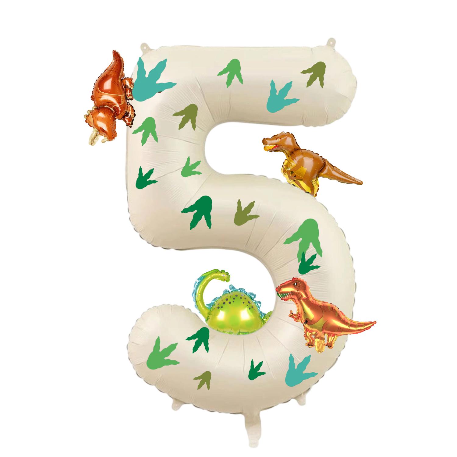 

32 inch milky white aluminum foil digital balloon with 15pc dinosaur footprints and 4pc dinosaur balloons for birthday parties Number&40inch